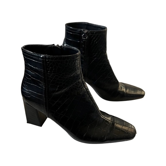 ZARA Animal Print Cowboy Square Toe Ankle Boots Black Sz 39 - Picture 1 of 5